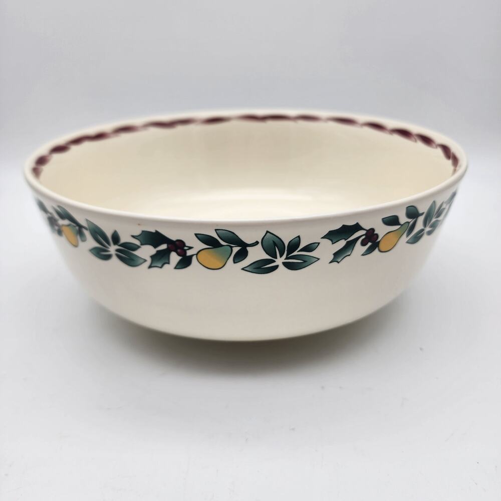 Vintage Disney Serving Dish Pasta Fruit Bread Bowl 9" Pear Holly Trim Stonewear